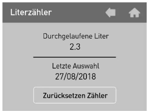 Literzähler Durchgelaufene Liter 2.3 Letzte Auswahl 27/08/2018 Zurücksetzen Zähler