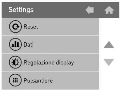 Settings Reset Dati Regolazione display Pulsantiere