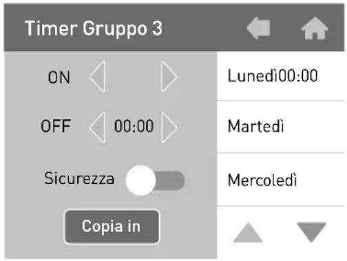 Timer Gruppo 3 ON OFF 00:00 Sicurezza Copia in Lunedì00:00 Martedì Mercoledì