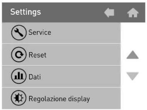 Settings Service Reset Dati Regolazione display