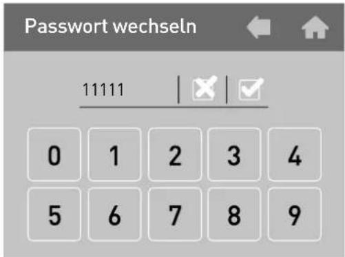 Password wechseln 11111 | ✗ | ✓ 0 1 2 3 4 5 6 7 8 9