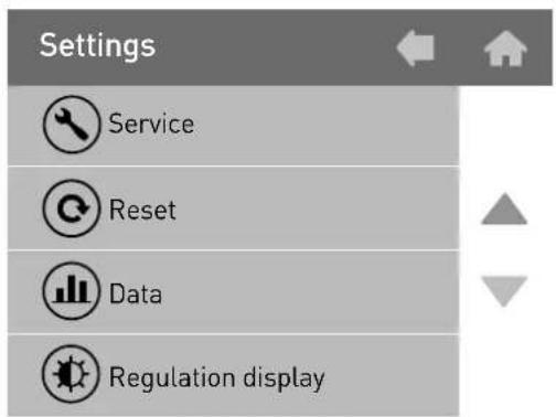 Settings Service Reset Data Regulation display