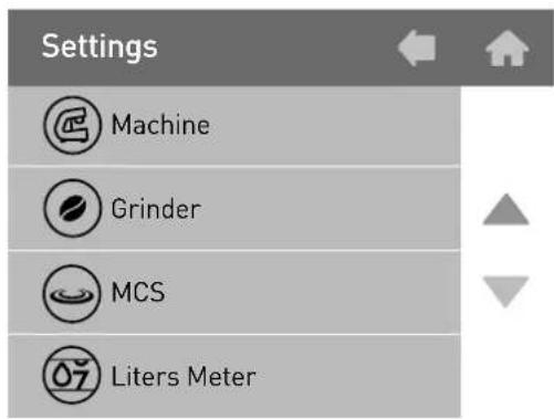 Settings Machine Grinder MCS Liters Meter