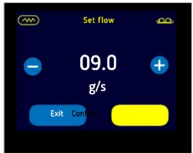 Set flow 09.0 g/s Exit Confirm