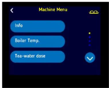 Machine Menu Info Boiler Temp. Tea-water dose