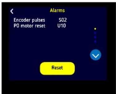 Alarms Encoder pulses S02 P0 motor reset U10 Reset