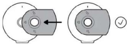 Technical diagram showing two mechanical components with labeled parts and directional arrow, alongside a checkmark indicator.