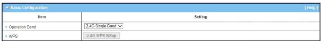 Basic Configuration Item Setting Operation Band 2.4G Single Band WPS 2.4G WPS Setup [ Help ]