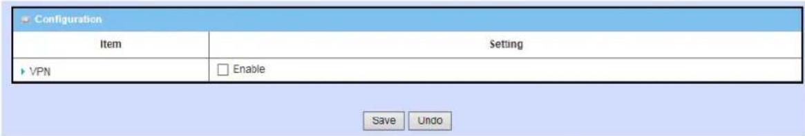 Configuration Item Setting VPN Enable Save Undo