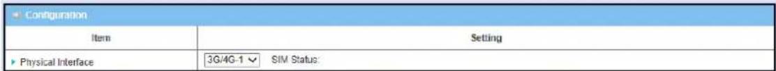Configuration Item Setting Physical Interface 3G/4G-1 SIM Status: