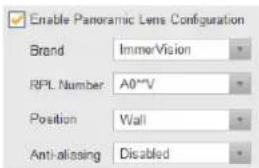 Enable Panoramic Lens Configuration Brand ImmeVision RPL Number A0**V Position Wall Anti-aliasing Disabled