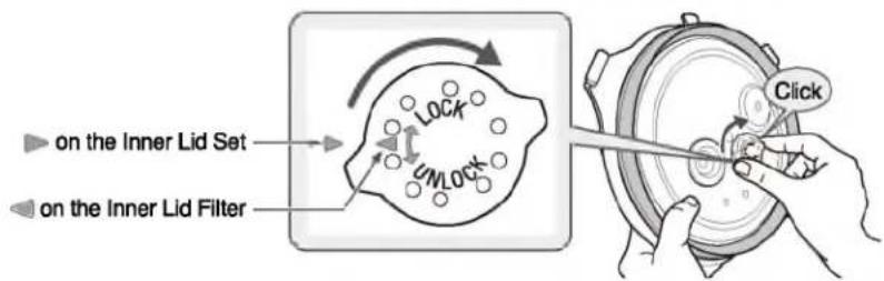 on the Inner Lid Set on the Inner Lid Filter LOCK SMLOCK Click