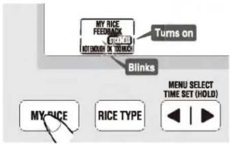 MY RICE FEEDBACK S100 NOT ENOUGH ON 100 MHz Turns on Blinks MY RICE RICE TYPE MENU SELECT TIME SET (HOLD)