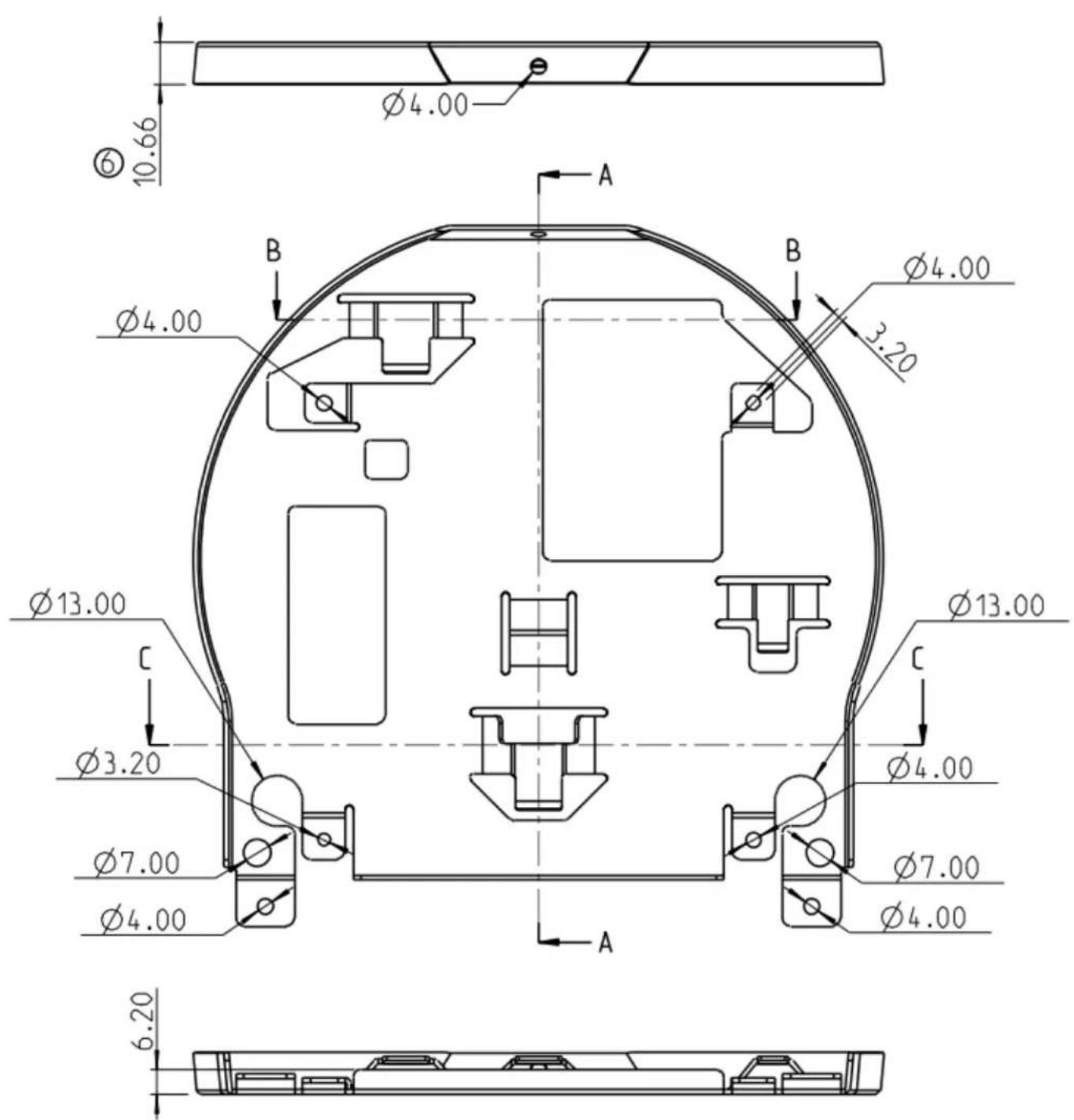 Ø4.00 10.66 ⑥ A B Ø4.00 3.20 Ø13.00 C Ø3.20 Ø7.00 Ø4.00 Ø13.00 C Ø4.00 Ø7.00 Ø4.00 A 6.20