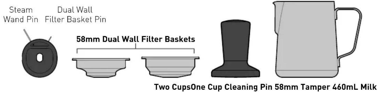Steam Wand Pin Dual Wall Filter Basket Pin 58mm Dual Wall Filter Baskets Two CupsOne Cup Cleaning Pin 58mm Tamper 460mL Milk