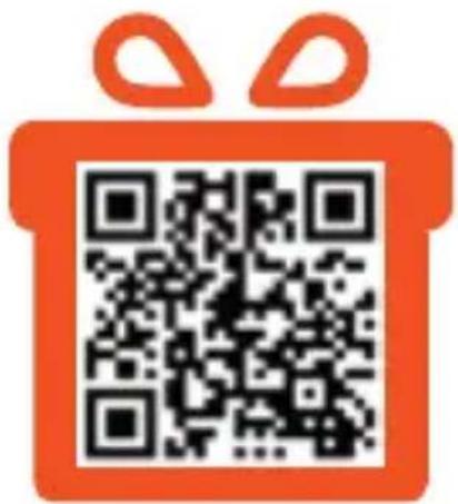 QR code with orange decorative border, likely for digital scanning or linking to online content