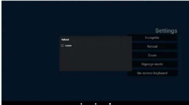 Settings Reload Incongrito Reload Zoom Signage mode On-screen keyboard