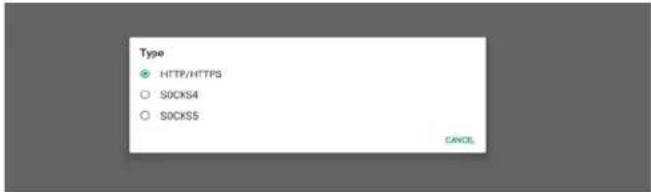 Type ● HTTP/HTTPS ○ SOCKS4 ○ SOCKS5 CANCEL