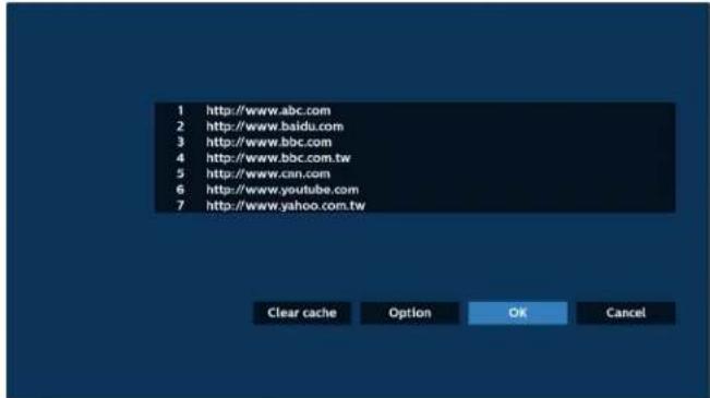 1 http://www.abc.com 2 http://www.baidu.com 3 http://www.bbc.com 4 http://www.bbc.com.tw 5 http://www.can.com 6 http://www.youtube.com 7 http://www.yahoo.com.tw Clear cache Option OK Cancel