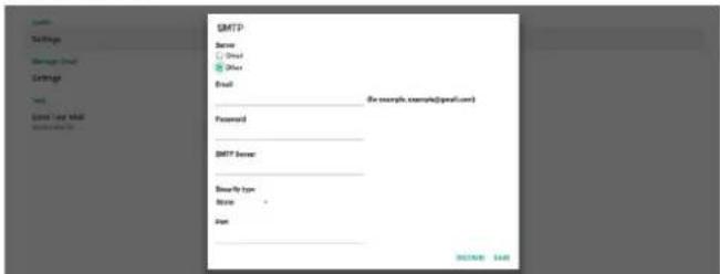 SMTP Server ○ Email ● Other Email For example.example@gmail.com Password SMTP server: Security type None Free 302768 14:49
