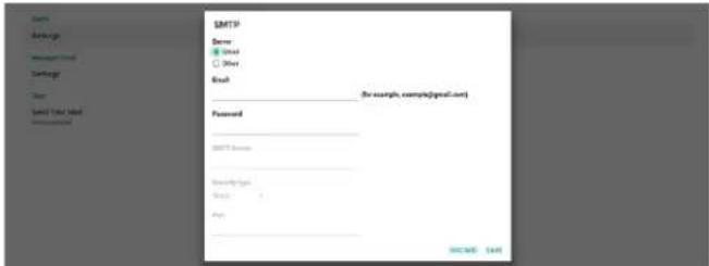 SMTP Driver □ User □ Other Email (for example, sample@gmail.com) Password SMTP Server Security Type: Service: 1 Page: SAMSUNG LIST