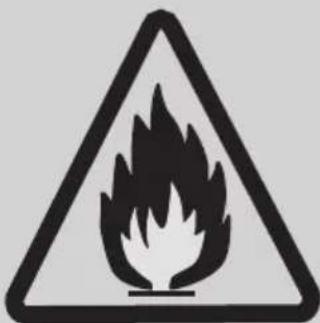Warning sign depicting a flame symbol in a triangular shape