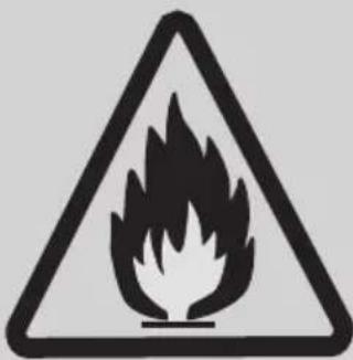 Warning sign depicting a flame symbol in a triangular frame