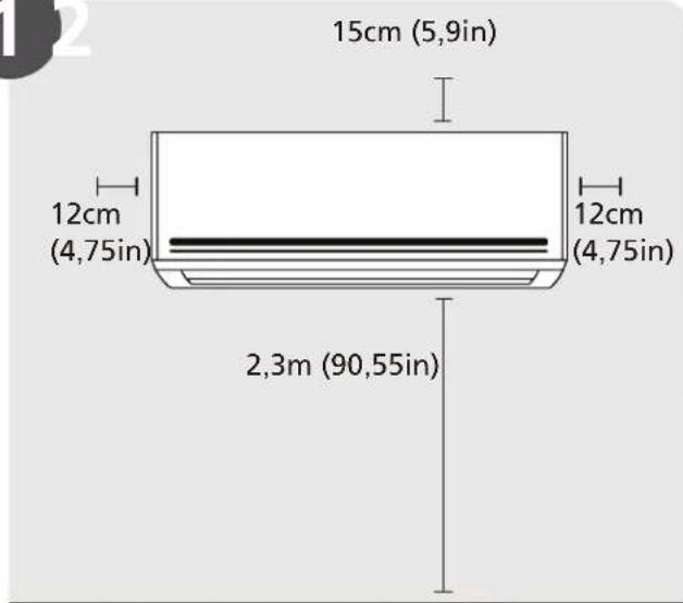 15cm (5,9in) 12cm (4,75in) 12cm (4,75in) 2,3m (90,55in)