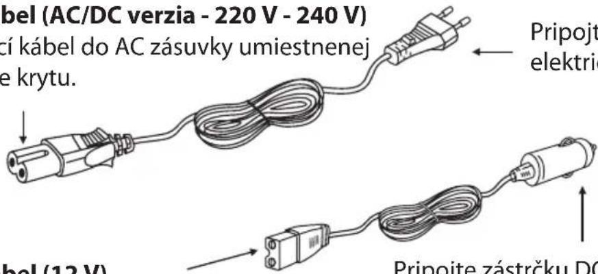 bel (AC/DC verzia - 220 V - 240 V) cí kábel do AC zásuvky umiestnenej e krytu. Pripojte elektric bel (12 V) Pripojte zástrčku DC