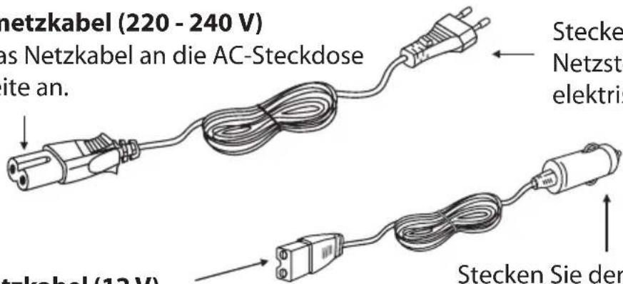 netzkabel (220 - 240 V) as Netzkabel an die AC-Steckdose ite an. Stecke Netzst elektris netzkabel (13 V) Stecken Sie der