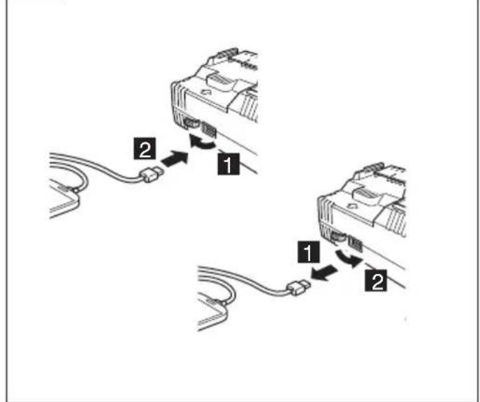 Diagram showing two cable connections labeled 1 and 2, with arrows indicating connection points.