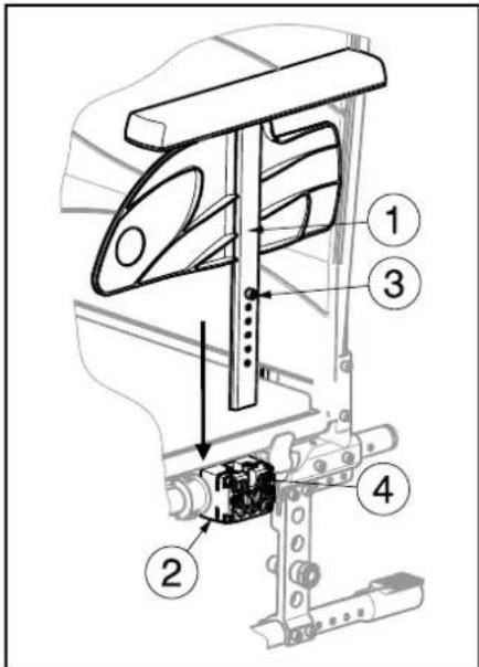 Technical diagram of a mechanical assembly with numbered components and directional arrows indicating motion or force.