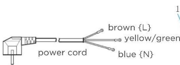 power cord brown {L} yellow/green blue {N}