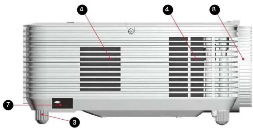 Labeled diagram of a projector internal structure with numbered components