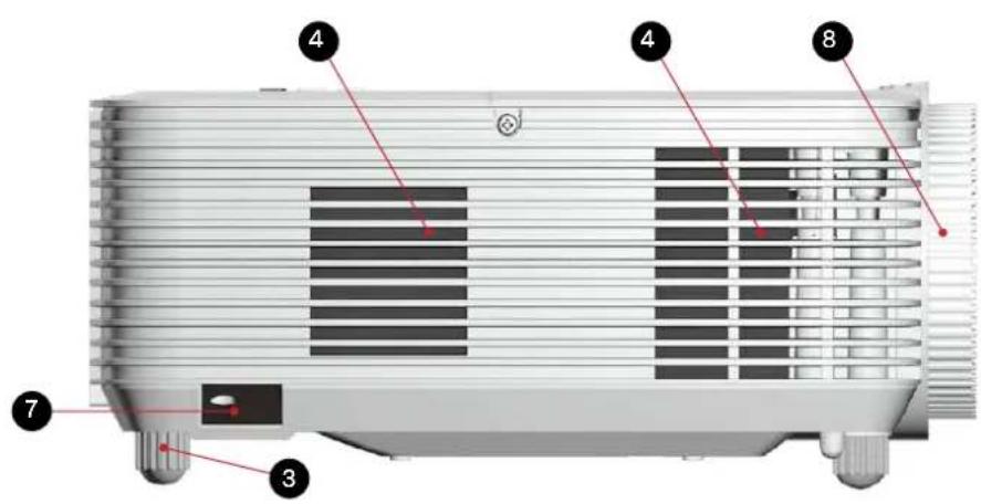 Labeled diagram of a projector internal structure with numbered components