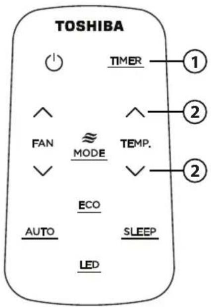TOSHIBA TIMER FAN ≈ MODE TEMP. ECO AUTO SLEEP LED ① ② ②
