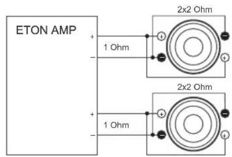 ETON AMP + - 1 Ohm 2x2 Ohm + - 1 Ohm 2x2 Ohm + - 1 Ohm