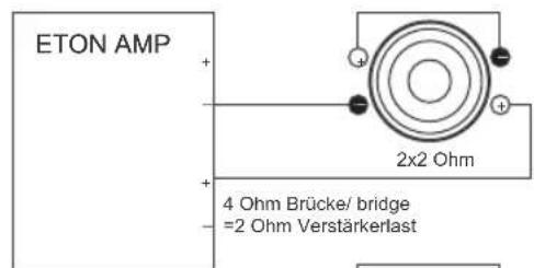 ETON AMP + 4 Ohm Brücke/ bridge =2 Ohm Verstärkerlast 2x2 Ohm