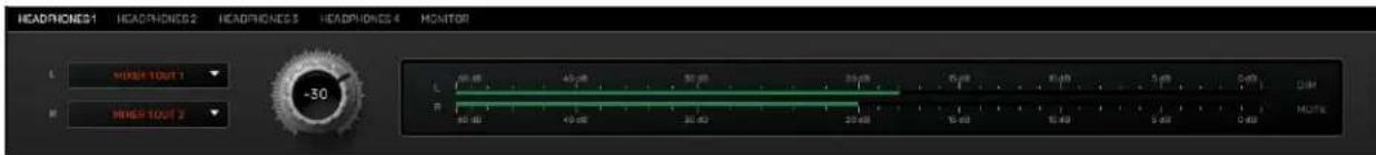 HEADPHONES1 HEADPHONES2 HEADPHONES3 HEADPHONES 4 MONITOR L MUSH OUT 1 M MUSH OUT 2 -30 L 60 dB 40 dB 30 dB 20 dB 15 dB 8 dB 5 dB 0 dB 0 dB MULTs R 30 dB 40 dB 30 dB 20 dB 15 dB 8 dB 5 dB 0 dB