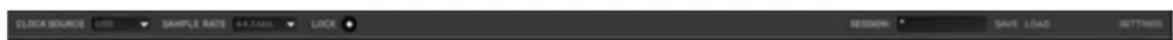 CLOCK SOURCE SAMPLE RATE 64.7 mm LOCK SESSION SAVE LOAD SETTINGS