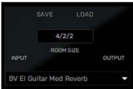 SAVE LOAD 4/2/2 ROOM SIZE INPUT OUTPUT BV EI Guitar Med Reverb
