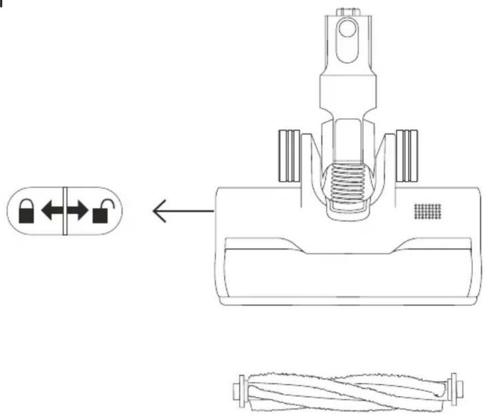 Technical diagram showing a mechanical assembly with lock and screw components, including a close-up of the lock mechanism.