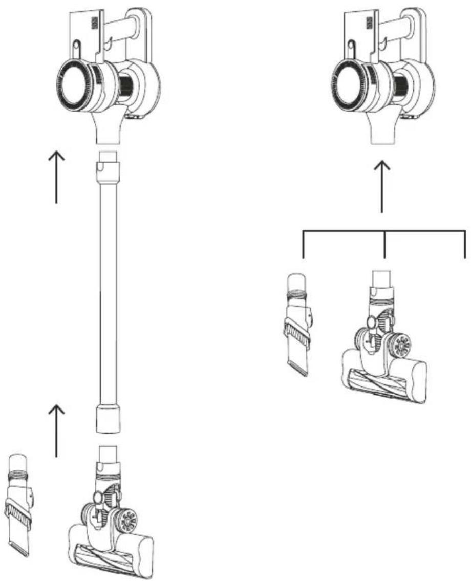 Technical diagram showing mechanical assembly steps with labeled components and directional arrows indicating movement.