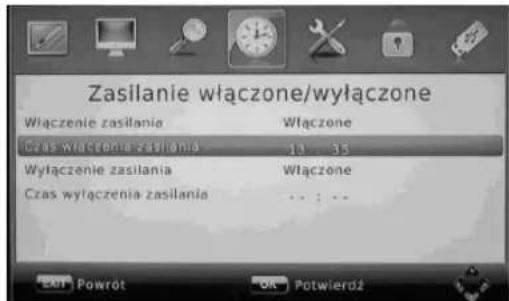 Zasilanie włączone/wyłączone Włączenie zasilania Włączone Czas włączenia zasilania 13 35 Wyłączenie zasilania Włączone Czas wyłączenia zasilania ... : ...