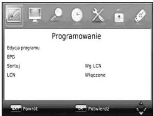 Programowanie Edycja programu EPG Sortuj Wg LCN LCN Włączone