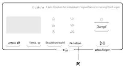 3 Sek. Drücken für Individuell / Signal/Kinderübersicherung/Nachlegen U/Min Temp Endzeitvorwahl Funktion Nachlegen (9)