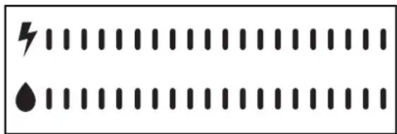Diagram showing two labeled symbols: lightning bolt and droplet, aligned with vertical lines.