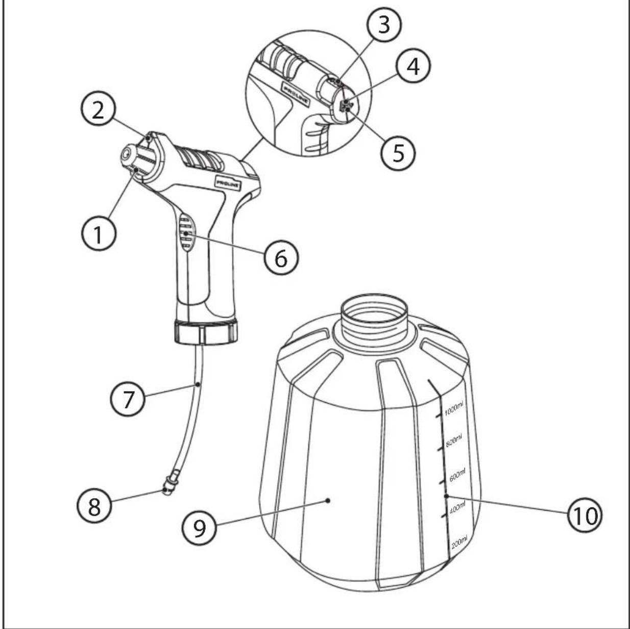 Technical diagram of a spray gun with numbered parts and labeled parts in Chinese