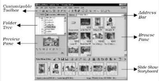 Customizable Toolbar Folder Tree Preview Pane Address Bar Browse Pane Slide Show Storyboard