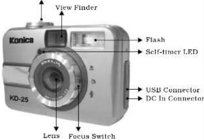 View Finder Konica Flash Self-timer LED USB Connector DC In Connector KD-25 Lens Focus Switch
